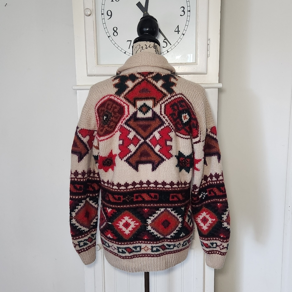 Vintage Red and Cream Geometric Shawl Collar Cardigan - Picture 7 of 10